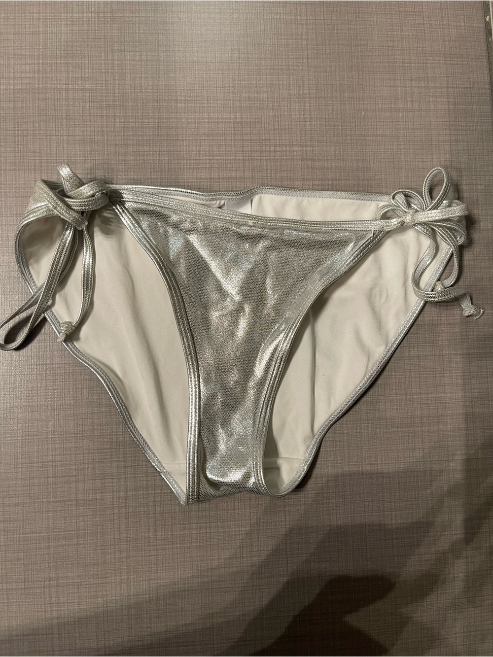 PINK Victoria's Secret Silver Metallic Tie-Side Bikini Bottom